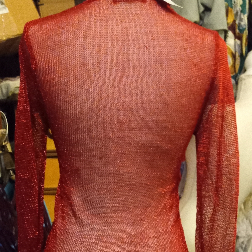 New,tag,red sheer glitter mesh metallic turtleneck l/s sweater top size medium. - Picture 13 of 14